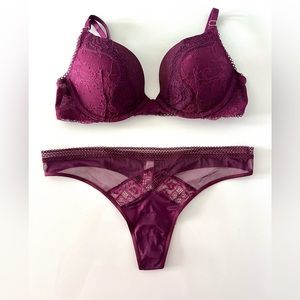 Victoria’s Secret Burgundy Push-Up Lace Bra & Lace Thong